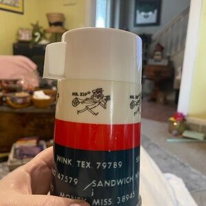 Vintage Mr. Zip Thermos with Red and Blue Stripes